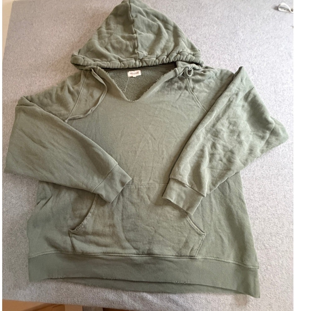 Sincerely Jules for Bandier Hoodie Green Distressed V-Neck Sweatshirt XL